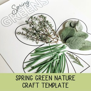 Spring Greens Nature Craft Template, Shamrock Craft, Nature Study, March Preschool Activity, Nature Activity, March Craft, nature collage,