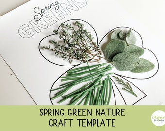 Spring Greens Nature Craft Template, Shamrock Craft, Nature Study, March Preschool Activity, Nature Activity, March Craft, nature collage,