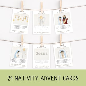 24 kerstkerst adventskaarten, met verwijzingen naar de Schrift, adventsvragen, kerstkaarten, Jezus' geboorte, aftellen tot kerst,