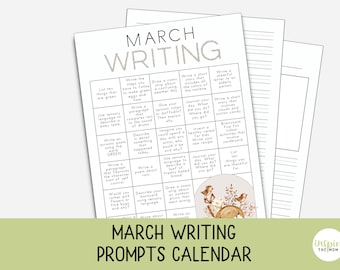 March Writing Prompts Calendar for Kids | Writing Practice | Journal Prompts | March Writing Workshop