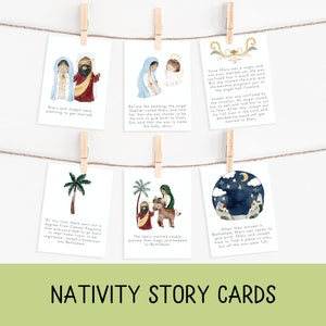 Tarjetas de la historia de la Natividad, 12 tarjetas imprimibles, nacimiento de Jesús, historia de Adviento de Navidad, Navidad bíblica, historia de la Natividad, Natividad imprimible,