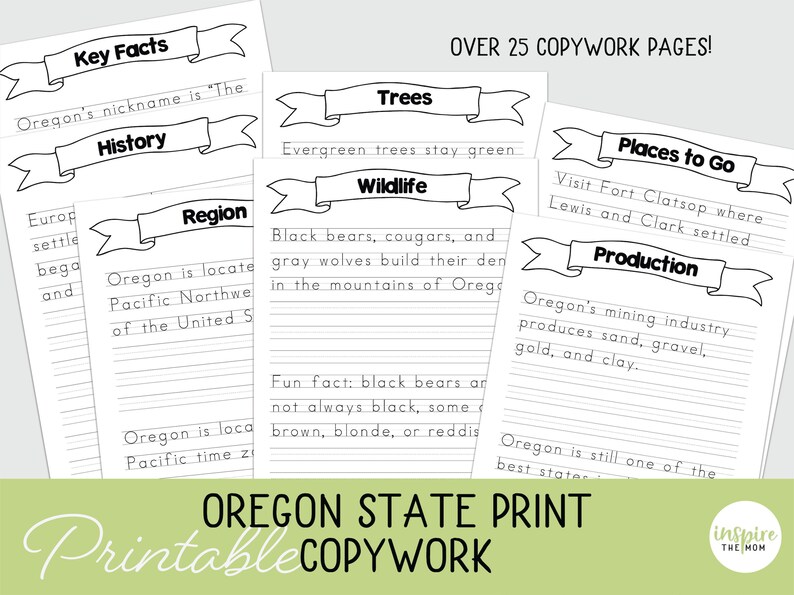 Oregon State Study PRINT Copy Work Homeschool Printable image 2