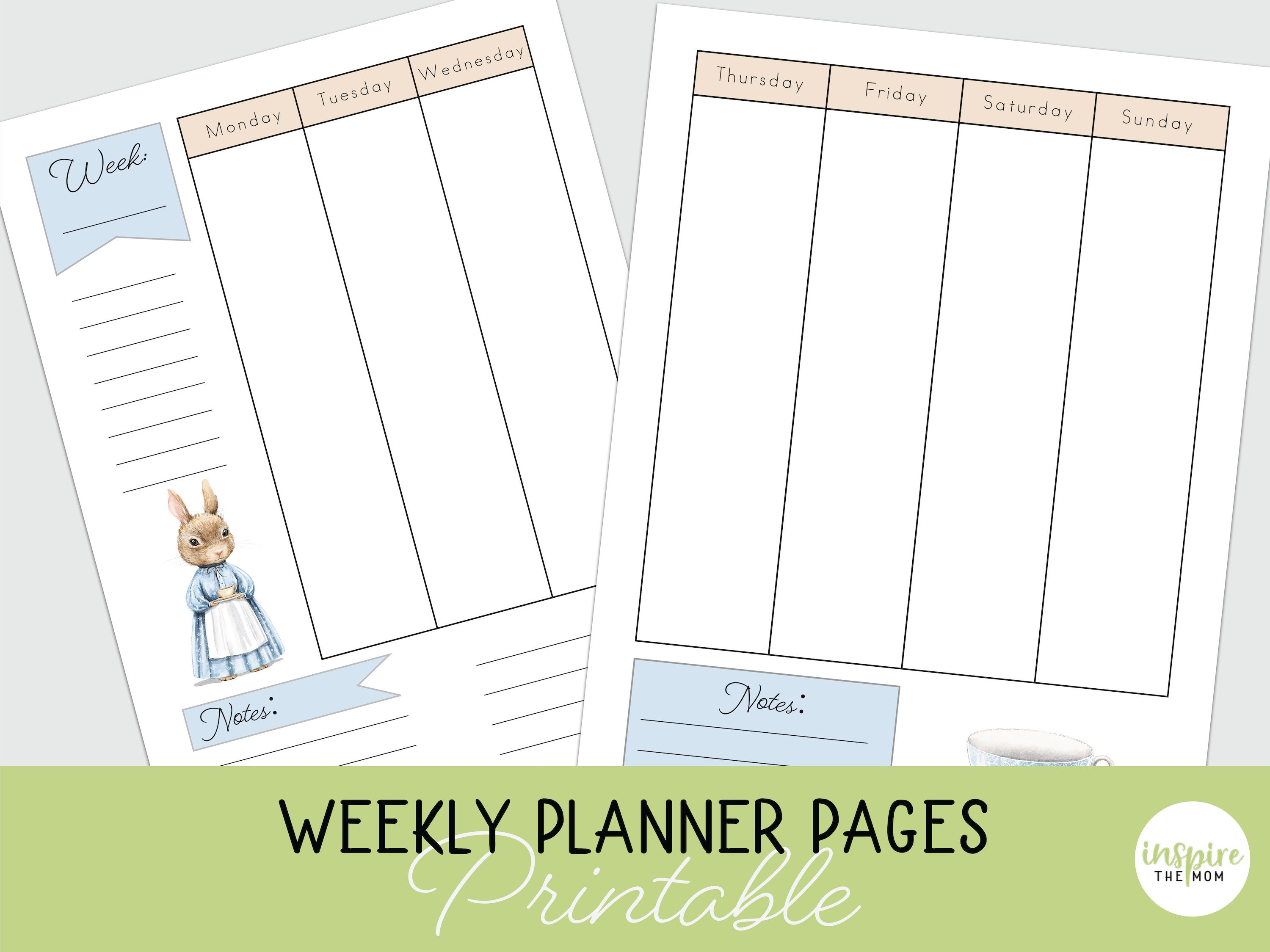 Peter Rabbit Weekly Planner Pages, Weekly Layout, Beatrix Potter Style ...