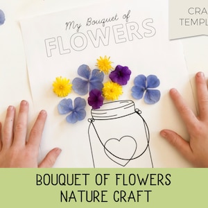 Bouquet of flowers nature craft template, Dried flower craft, nature activity, nature study, Charlotte Mason, Montessori, kids craft