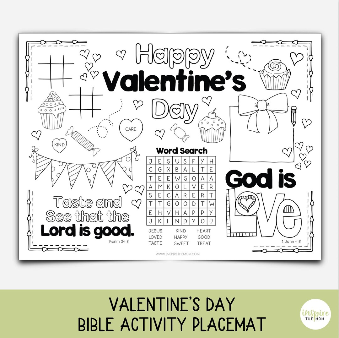 Valentine's Day Bible Activity Placemat for Kids | Sunday School Craft ...