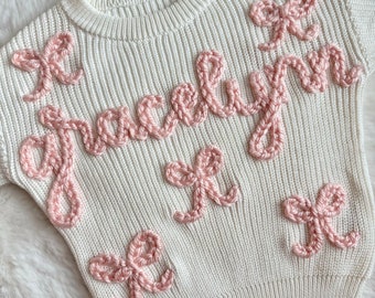 Pull marguerite brodé à la main meilleur cadeau de bébé souvenir nouveau-né pour baby shower Pull jalon mensuel bébé enfant en bas âge arc ballet girly