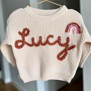 Oversized kid toddler baby sweater. Cable knit sweater daisy rainbow bee heart add on image 2