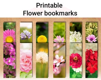 Printable Flower bookmark photography 12 Nature bookmarks Colorful bookmarks bundle set Book lover gift Book accessories digital download