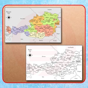 Druckbare Österreich Karte Österreich Reisekarte Österreich politische Landkarte Österreich digitale Karte Österreich Wohndekor Landkarte Schulbedarf Download