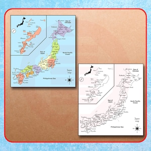 Druckbare Japan Karte Japan Reise plant Landkarte Japan politische Landkarte Japan Wohnkultur Landkarte Zimmerwandkunst Kinder Lernmaterial digitaler Download