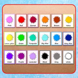 Printable 18 Color Flashcards Colored cards Toddler Kid learning Montessori school education materials instant digital download