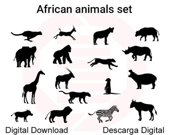 African animals SVG silhouette clipart Wall art Kid room home decor Cricut cut vector files Diy crafts project digital download