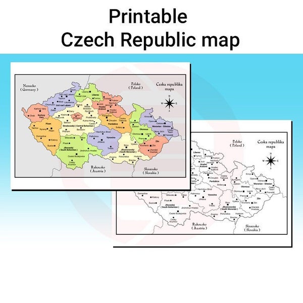 Printable Czech Republic map Ceska republika mapa political map study home decor wall art file School supplies material digital download