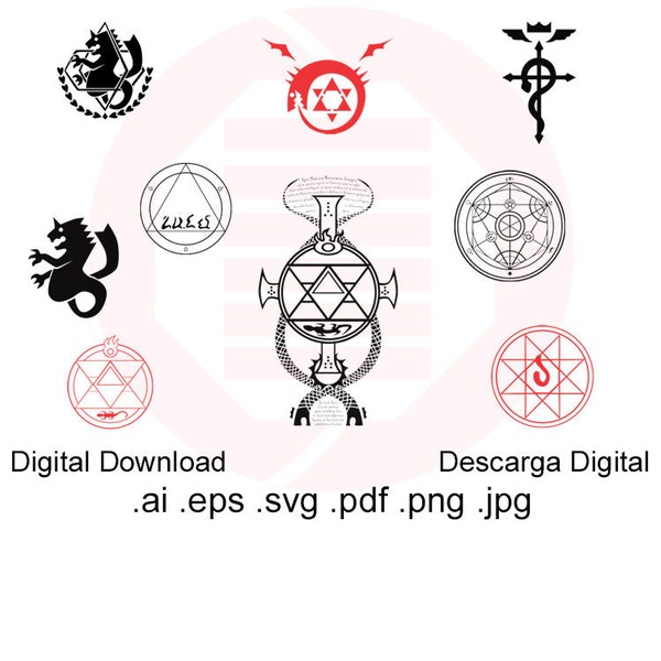 Anime SVG cosplay Full metal alchemist Brotherhood FMA printable decal clipart cut file Ouroboros Edward Alphonse Hawkeye Mustang