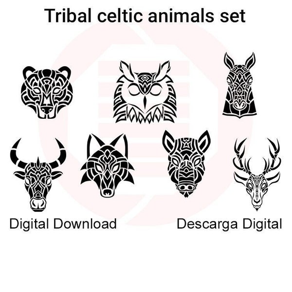 Tribal celtic animal SVG Cricut cut files wall art vector clipart printable decal home decor boar deer wolf bull horse bear digital download