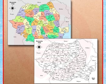 Printable Romania map Romania country travel plans journal Digital download
