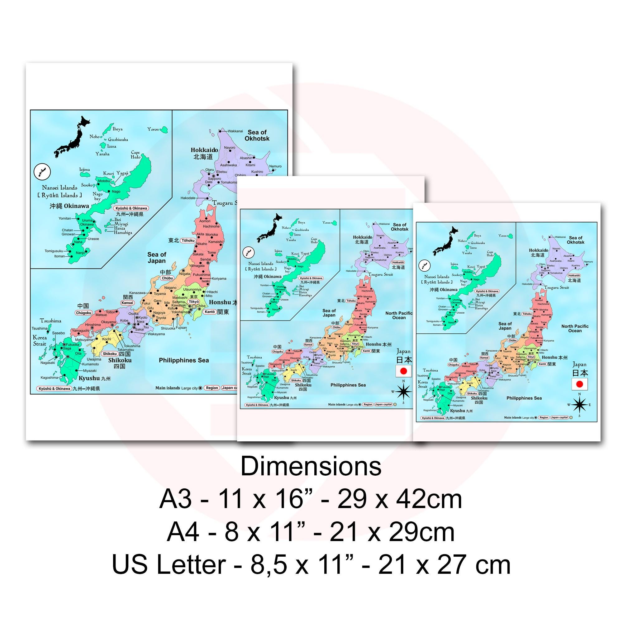 Printable Japan Political Map JPG Study Travel Plans Wall Art