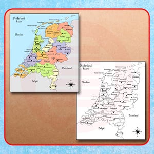 Afdrukbare kaart Nederland Nederland reiskaart Nederland digitale kaart Nederland studiekaart Nederland decorkaart Nederland download