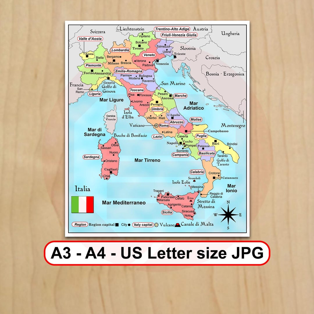 Simple Italy Map.pdf Printable Italy Map Travel Plans Political Regions Cities Capitals JPG ...