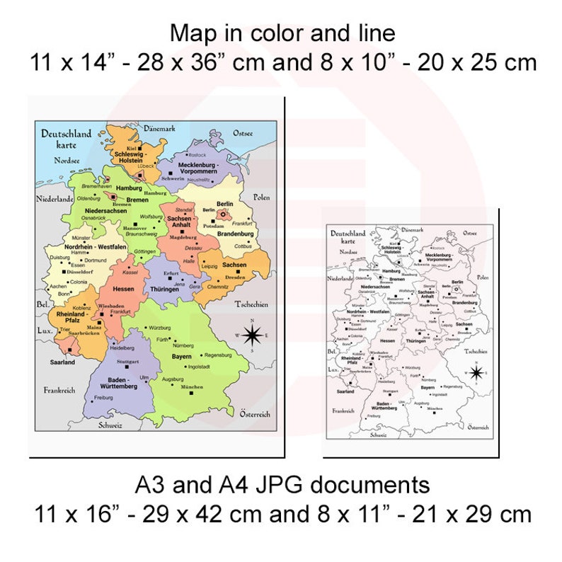 Printable Germany Map Deutschland Political Map Study Map Home - Etsy