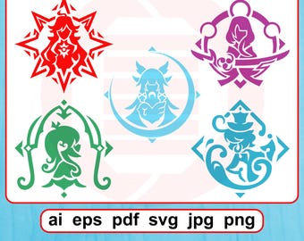 Genshin constellation SVG clipart cut files Mavuika Raiden Furina symbol design instant digital download