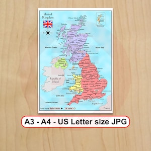 Printable United Kingdom UK political map wall art UK Travel plans School Digital download
