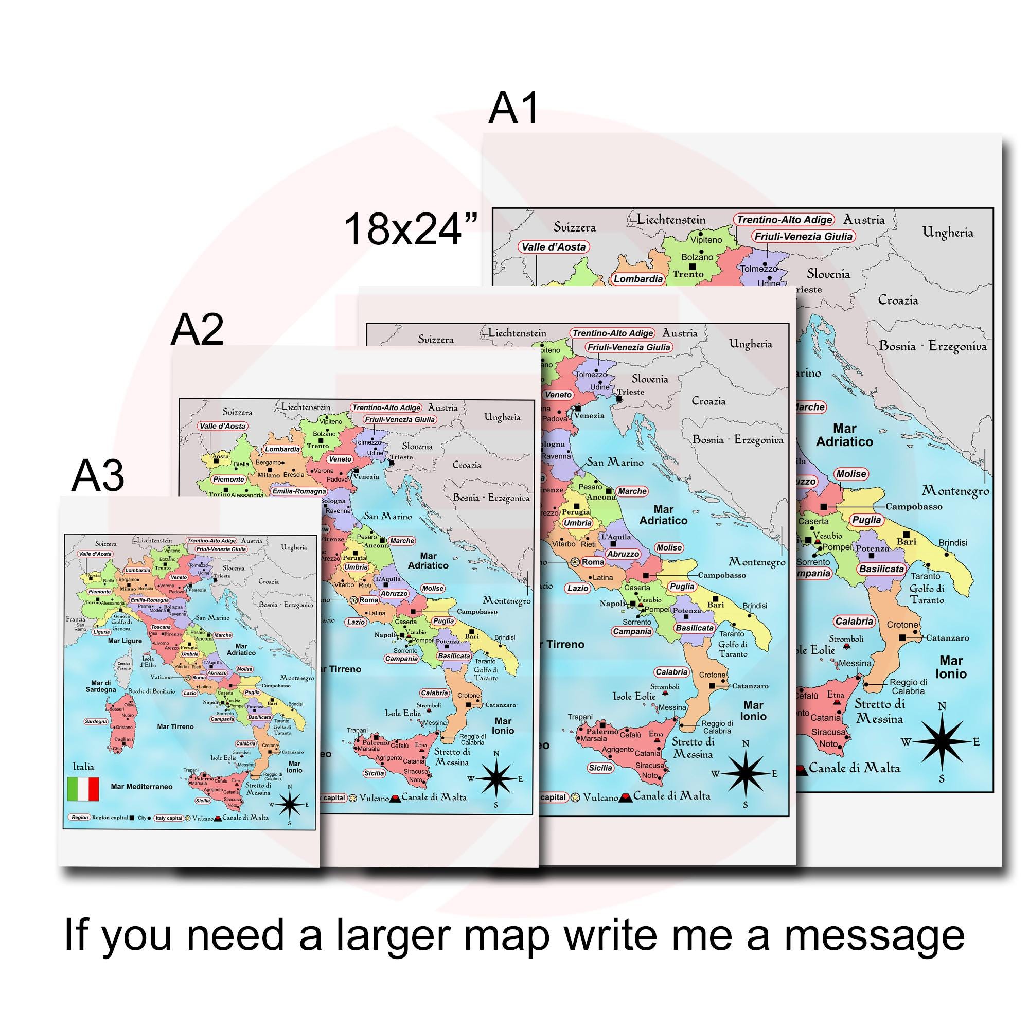 Italy Political Map Travel Plans Regions Cities Capitals JPG