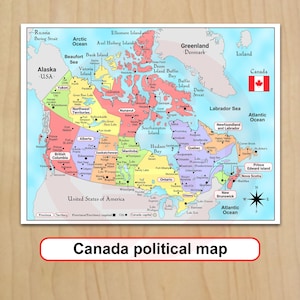 Politische Landkarte Kanada Print Provinzen und Städte Reisepläne Schule Digitaler download