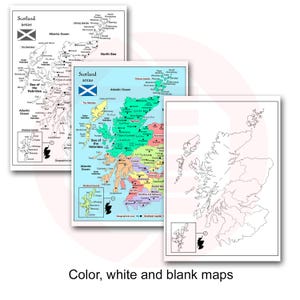 Printable Scotland map Regions geographical areas United Kingdom UK travel plans Digital download image 3