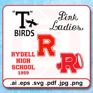 Grease shirt SVG clipart Rydell high school T Birds Pink Ladies cut files digital vector Themed party DIY costume bundle 50s sock hop dance