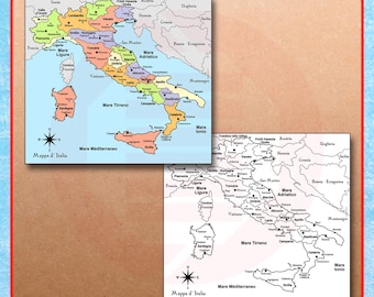 Printable Italy Map Travel plans Italian English School supplies educational material digital download