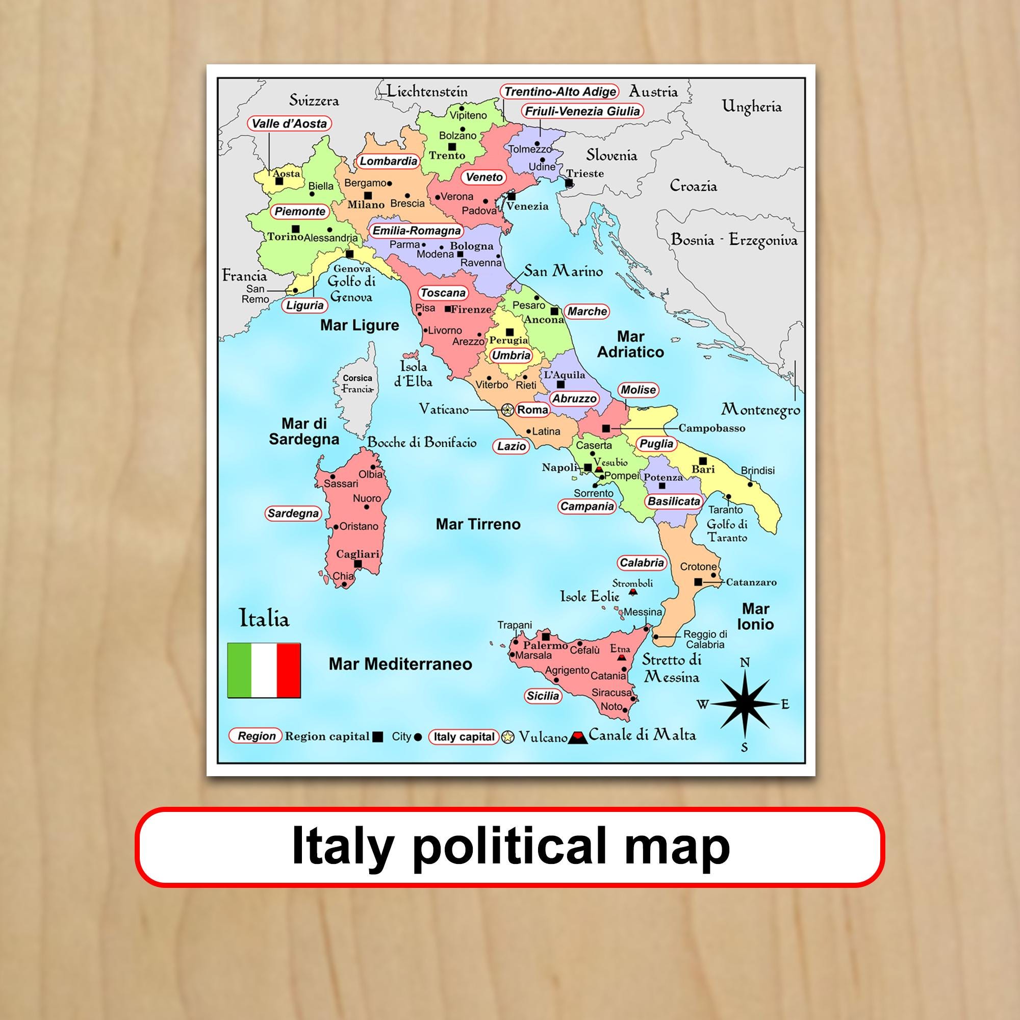 イタリア地図のダウンロード - Etsy 日本