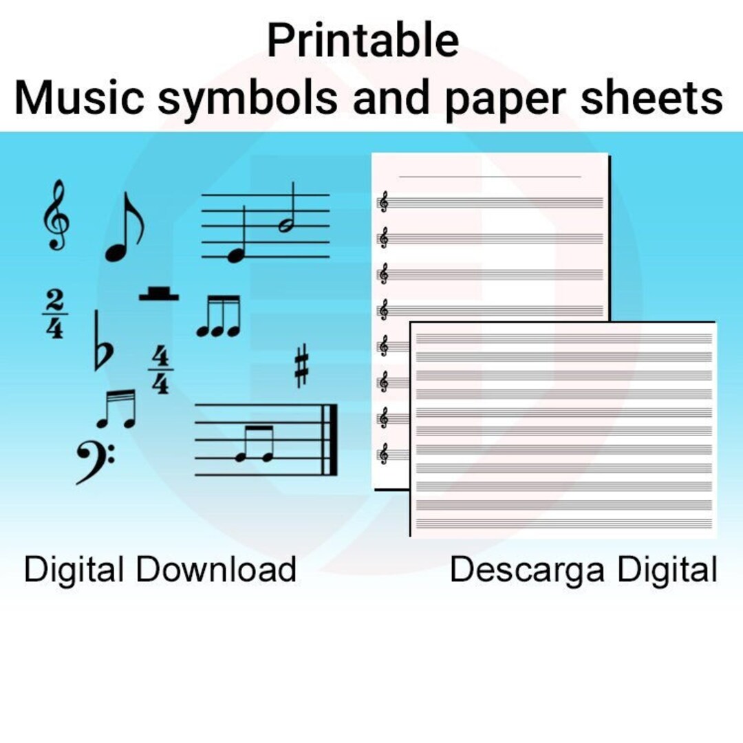Printable Music Symbols SVG Musical Notes Blank Paper Sheets Montessori Clasroom School Supplies