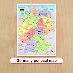 Mapa político imprimible de Alemania Mapa para planes de viaje Estudio escolar Descarga digital