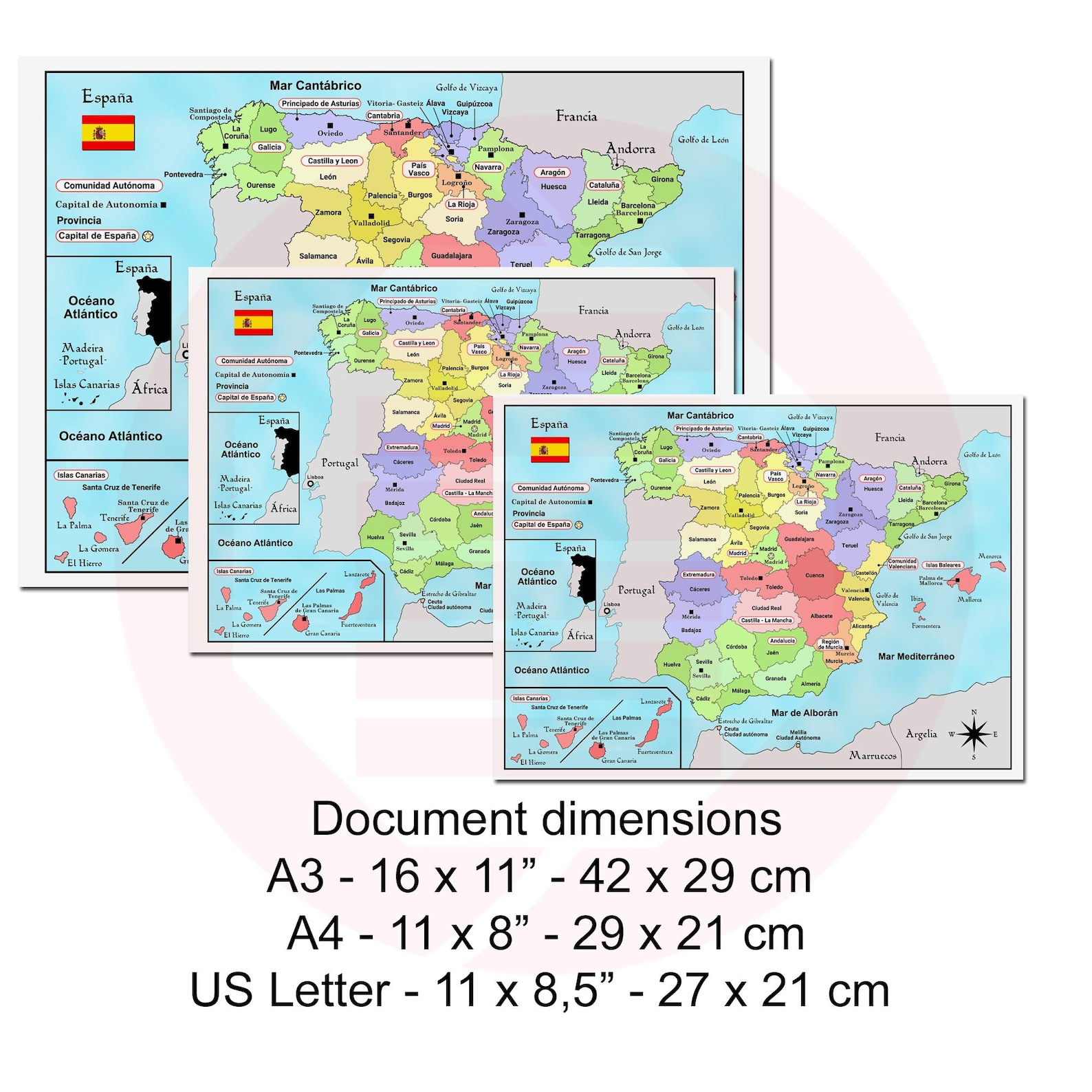 Spaniards Map Printable Spain Political Map Print Spanish Map Travel Plans School ...