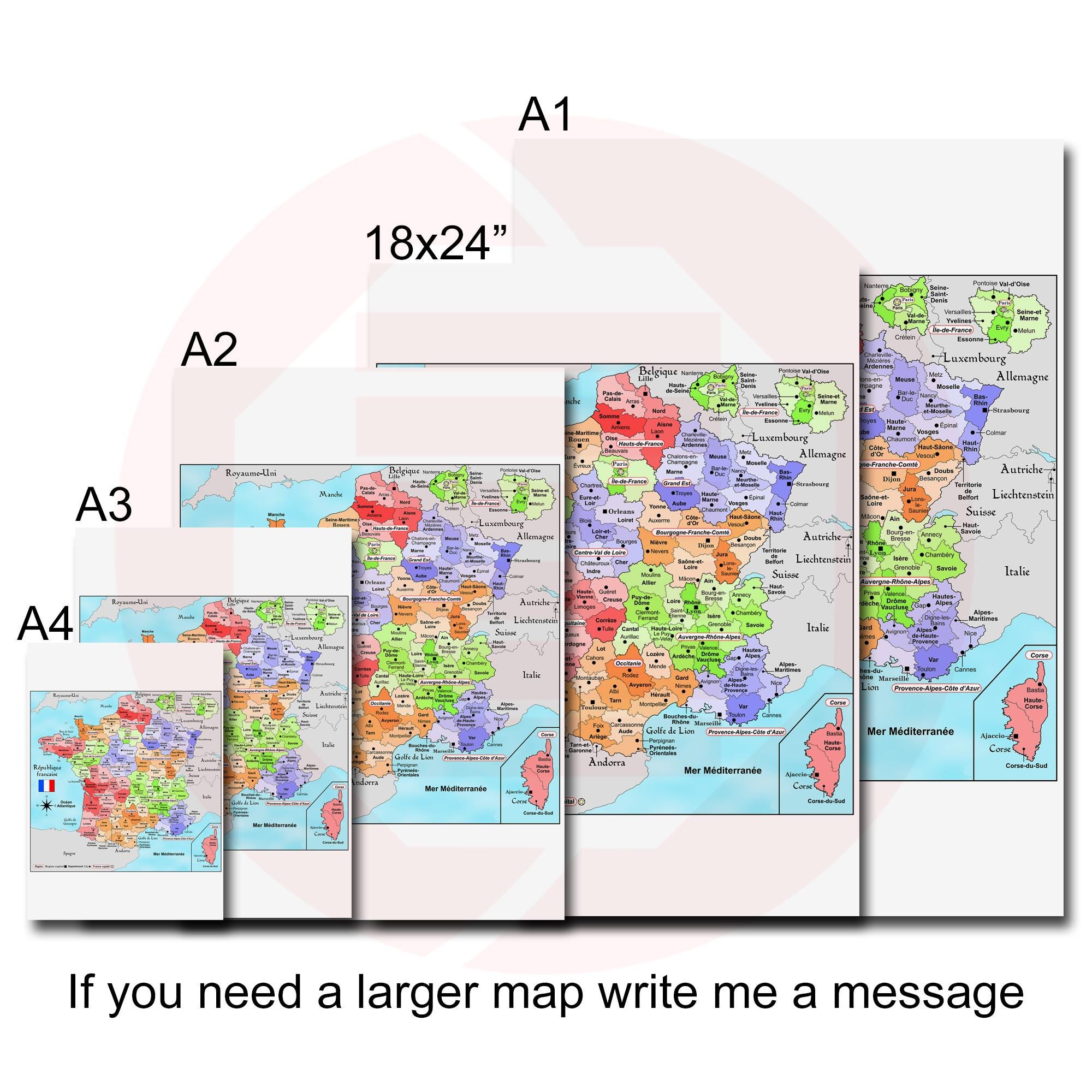 France Political Map Print French Map JPG School Travel Plans Digital ...