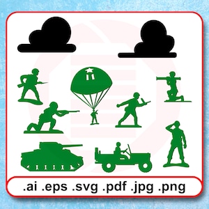Speelgoedsoldaatjes groene leger mannen vector SVG gesneden bestanden digitale clipart kinderkamer muur decorinstant download