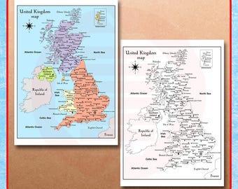 Mappa politica del Regno Unito stampabile, mappa della Gran Bretagna, piani di viaggio, studio, scuola, istruzione, download digitale