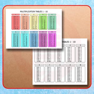 Tablas de multiplicar imprimibles del 1 al 10 Tablas de multiplicar escolares Materiales de matemáticas Montessori Educación para niños de la escuela Descarga digital
