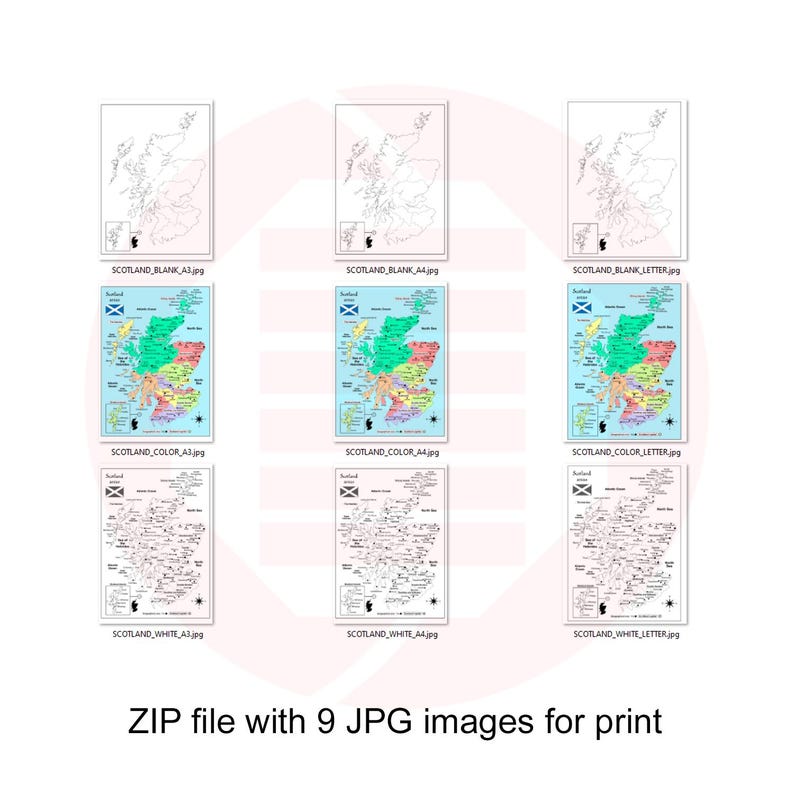 Printable Scotland map Regions geographical areas United Kingdom UK travel plans Digital download image 9