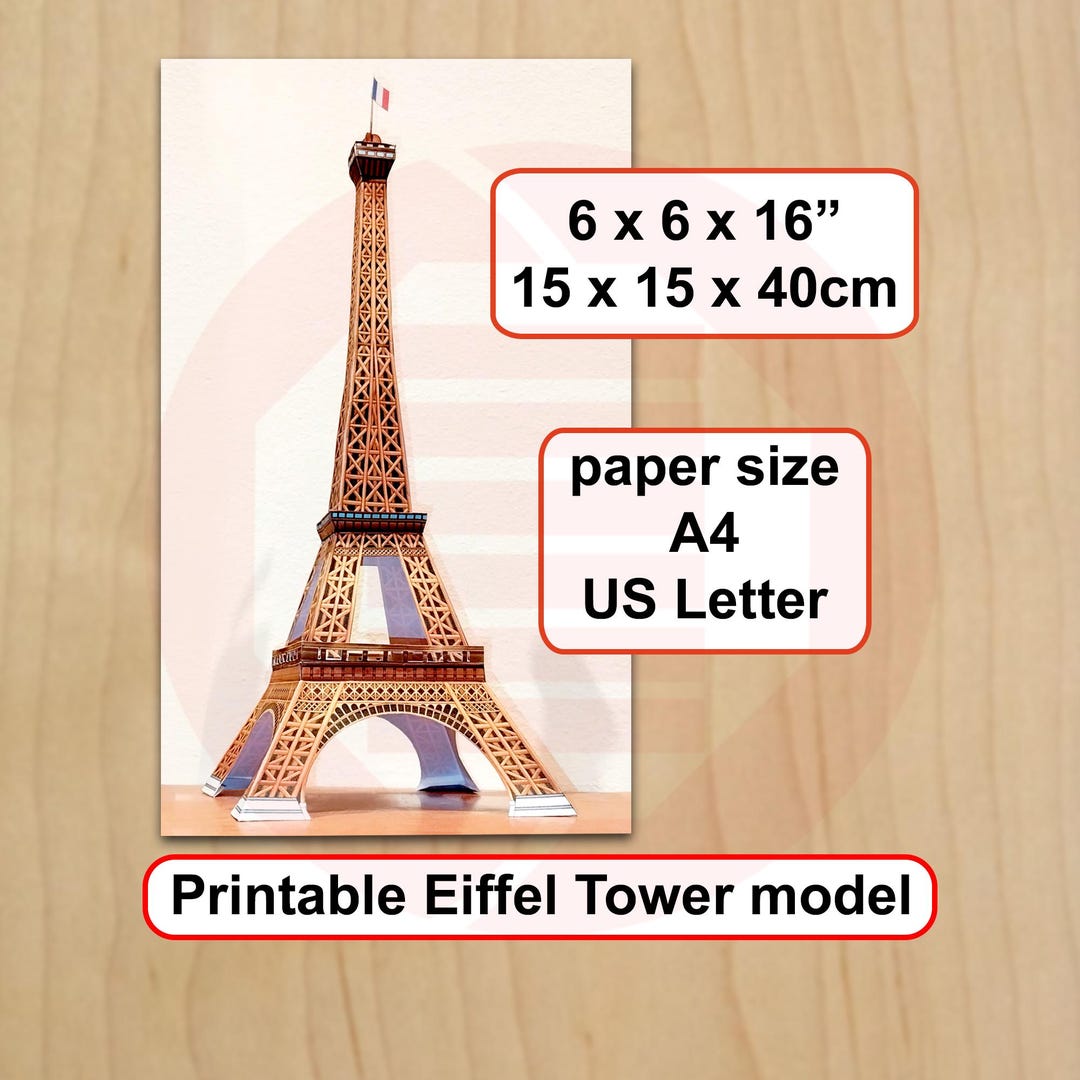 Printable Eiffel Tower Paper Model Template Papercraft Digital Download ...