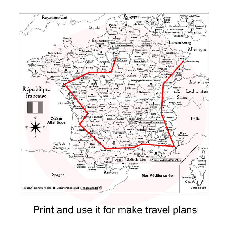 France Political Map Print French Map JPG School Travel Plans Digital ...