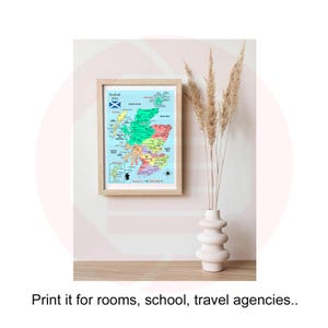 Printable Scotland map Regions geographical areas United Kingdom UK travel plans Digital download image 5