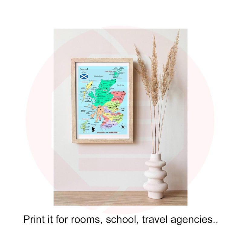 Printable Scotland map Regions geographical areas United Kingdom UK travel plans Digital download image 5