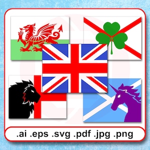 United Kingdom Union Jack flag vector SVG cut files clipart UK nations flags for print wall art Home decor digital donwload
