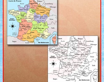 Carte de voyage imprimable France plans de vacances France carte politique décoration chambre téléchargement numérique