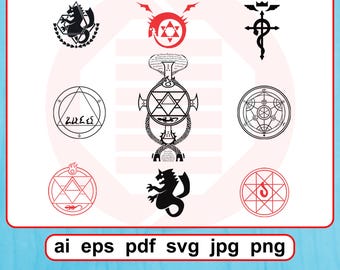 Anime SVG Vektorgrafik Cosplay Vollmetall Alchemist Symbole FMA Digitaler Download