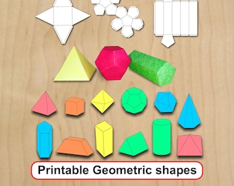Printable Geometry shapes solids DIY 12 Polyhedron figures Montessori school study Digital download