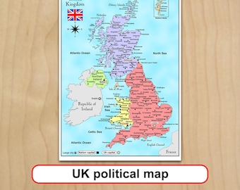 Printable United Kingdom UK political map wall art UK Travel plans School Digital download