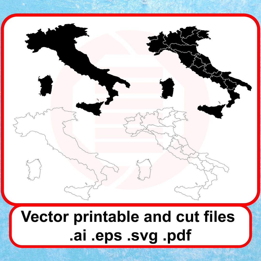 Printable Italy Map Blank Map Political Map SVG Cut Files Italy ...